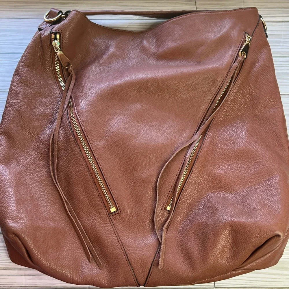 Rebecca‎ Minkoff Brown Leather Moto Hobo Tassel Fringe Shoulder Bag